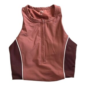 YPB Rust Brown Cropped Athletic Henley SculptLUX Tank Top S